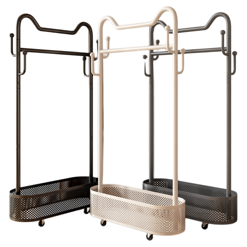奶油风落地卧室挂衣架网红可移动带轮家用简易衣架阳台晾衣帽架子