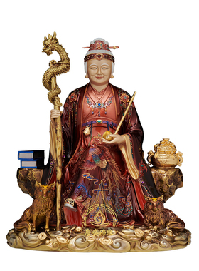 全铜黑老太太彩绘神像供奉摆件