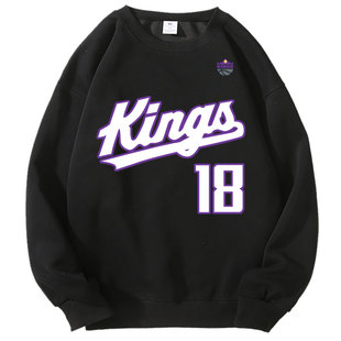 国王队18号威少运动球衣秋季加绒美式篮球圆领卫衣男无帽休闲衣服