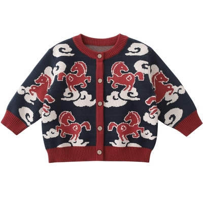 巴厘小猪宝宝秋冬中国风毛衣开衫