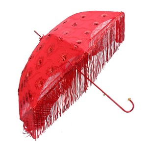 结婚用红伞出嫁新娘雨伞中式婚礼高级流苏出门出嫁婚庆伞红色雨伞