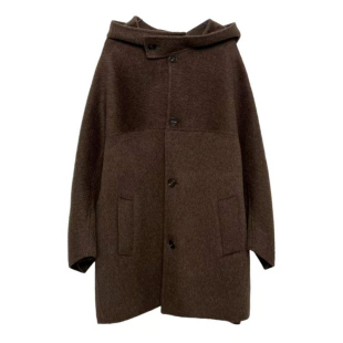 3ts羊毛呢子大衣高级感牦牛绒大立领短款连帽款毛呢外套