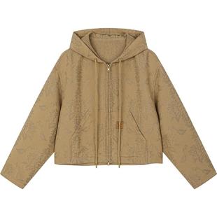 UOOYAA/乌丫2025春季新款「我爱我家」古典提花拉链连帽外套