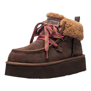 AUMU翻毛短筒雪地靴女 真羊皮毛一体 2025新款冬季绒加厚底松糕鞋