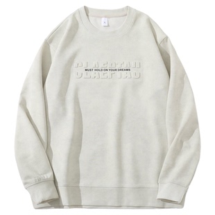 320g初秋美式钢印压花圆领卫衣男2025秋季新款仿洗水暗花型上衣潮