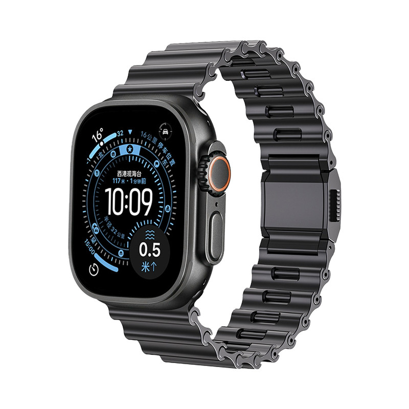 适用Applewatch苹果手表新款海洋纹不锈钢磁吸快拆表带Ultra3/2