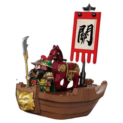 迪库三国小侠珍关羽单刀赴会收藏版积木人仔拼装玩具国潮新品