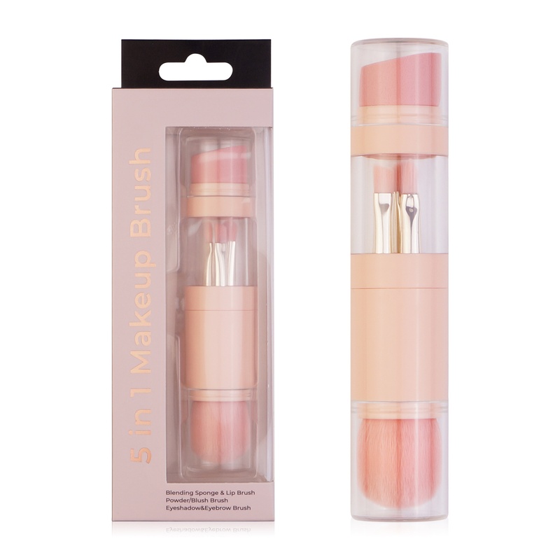 跨境新品款五合一化妆刷多功能组合套装刷 便携化妆刷粉扑批发