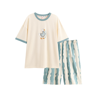 芬腾情侣短袖睡衣女士莫代尔棉夏季套装男宽松休闲大码抗菌家居服