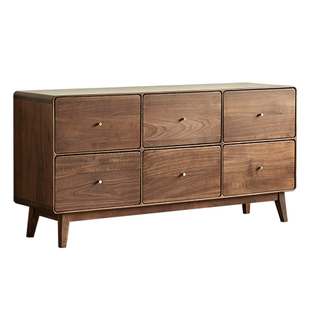 yamoo北美黑胡桃木六斗柜北欧简约全实木斗柜客厅家用收纳储物柜