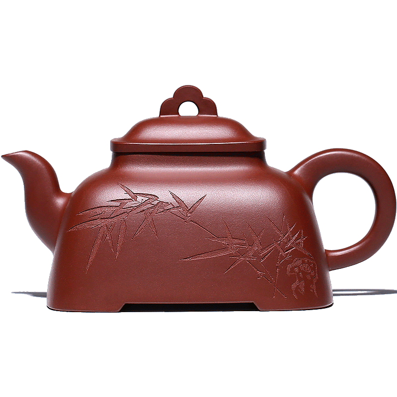茗阳宜兴原矿底槽青刻绘紫砂茶壶