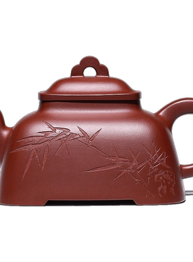 茗阳宜兴原矿底槽青刻绘紫砂茶壶