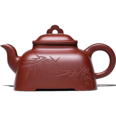 茗阳宜兴原矿底槽青刻绘紫砂茶壶
