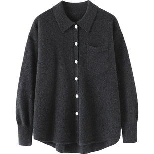 成就感好货！不挑人POLO领羊绒开衫女纯羊绒毛衣宽松针织衬衫秋冬