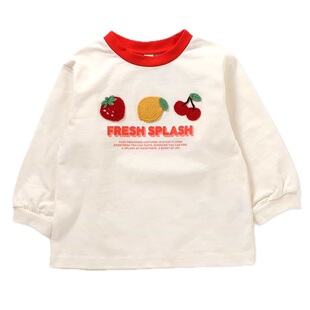 日本 apreslescours 2026春女童刺绣煎蛋水果小花爱心圆领长袖T恤