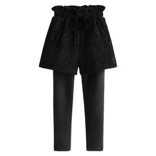 红色年服女童裤子加绒加厚秋冬款假两件打底裤儿童女宝宝裙裤超厚