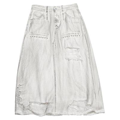 STILLYOU复古做旧战损脏白牛仔裙