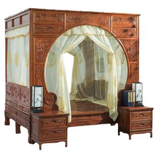 芸莎中式蚊帐仿古典风格双月洞拔步架子床浅黄祥云整体款绣花床幔