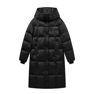 黑色连帽羽绒服女中长款MOFAN摩凡2025冬新款收口袖保暖羽绒外套