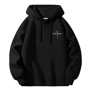 回力加绒卫衣男秋冬季2025新款青少年男款加厚黑色重磅连帽外套Y