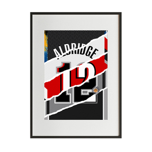 阿尔德里奇开拓者马刺12号球衣拼接设计照片铝合金相框实木装饰画