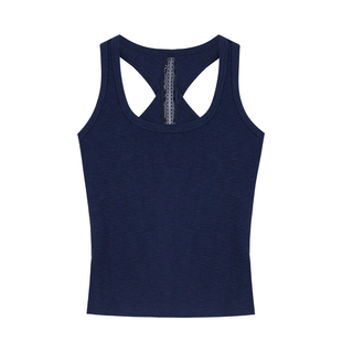 pusumede 藏青色工字背心吊带女外穿设计感镂空蕾丝拼接无袖上衣