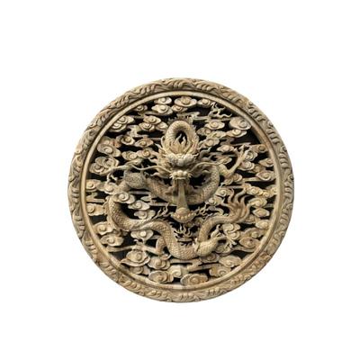 实木雕刻龙凤呈祥风水背景挂件