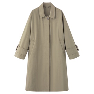 画风drawwind2026春季新款风衣女宽松长款单排扣纯色翻领上衣外套