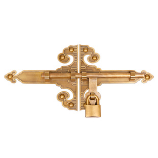 新中式纯铜大门插销锁铜门闩老式庭院祠堂木门锁扣古建花格门门栓