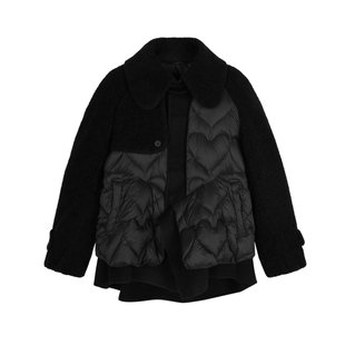 JNBY/江南布衣冬季羽绒服女中长款外套毛呢羽绒拼接设计简约翻领