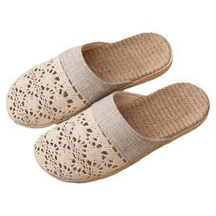 包头棉线镂空亚麻拖鞋家用棉麻拖鞋男女居家室内防滑轻便地板凉拖