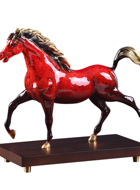 黄铜大漆马到成功马摆件新中式玄关客厅办公室桌面装饰开业送礼品