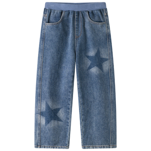 漫画家潮童装儿童裤子男童加厚牛仔灯笼长裤2023冬新款宽松直筒裤
