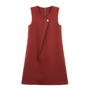 柒院家大码女装设计感气质圆领背心连衣裙2025秋冬宽松显瘦中长裙