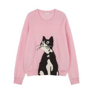 REVAN芮范设计师款趣味猫咪绣花图案毛衫RM70601182