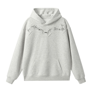 荆棘系列丨JHYQ美式高街风连帽卫衣男重磅贴布印花宽松情侣外套