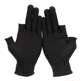 薄款露两指耐磨透气劳保手套男尼龙工作手套女半指防静电工业采茶