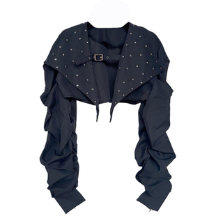 野涩猫*Y2K辣妹亚比文化朋克摇滚女团小众铆钉短款翻领堆堆袖外套