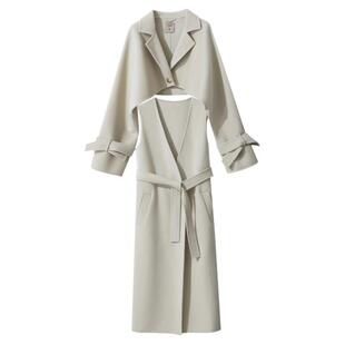 Amii高级感双面呢大衣背心裙披肩式两件套女冬宽松配腰带毛呢套装