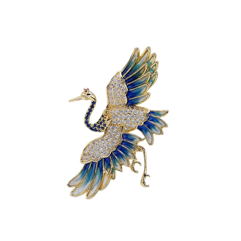 国潮珐琅彩仙鹤胸针女高级感西装外套别针ins中国风旗袍胸花配饰
