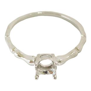 精工S925纯银戒托闭口小清新竹节款圆5 6 7 8空托戒指时尚diy饰品