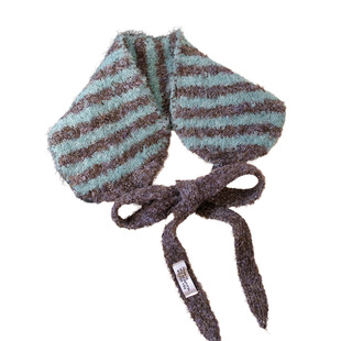 北海道蓝色雪人毛线针织系带耳罩女冬季保暖防风防寒护耳包耳暖