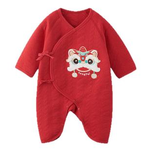 童泰婴儿连体衣纯棉保暖新生儿秋冬喜庆满月服宝宝红色过年新年装