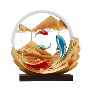 风生水起锦鲤流沙画摆件高级感小众客厅电视柜装饰办公室乔迁礼物