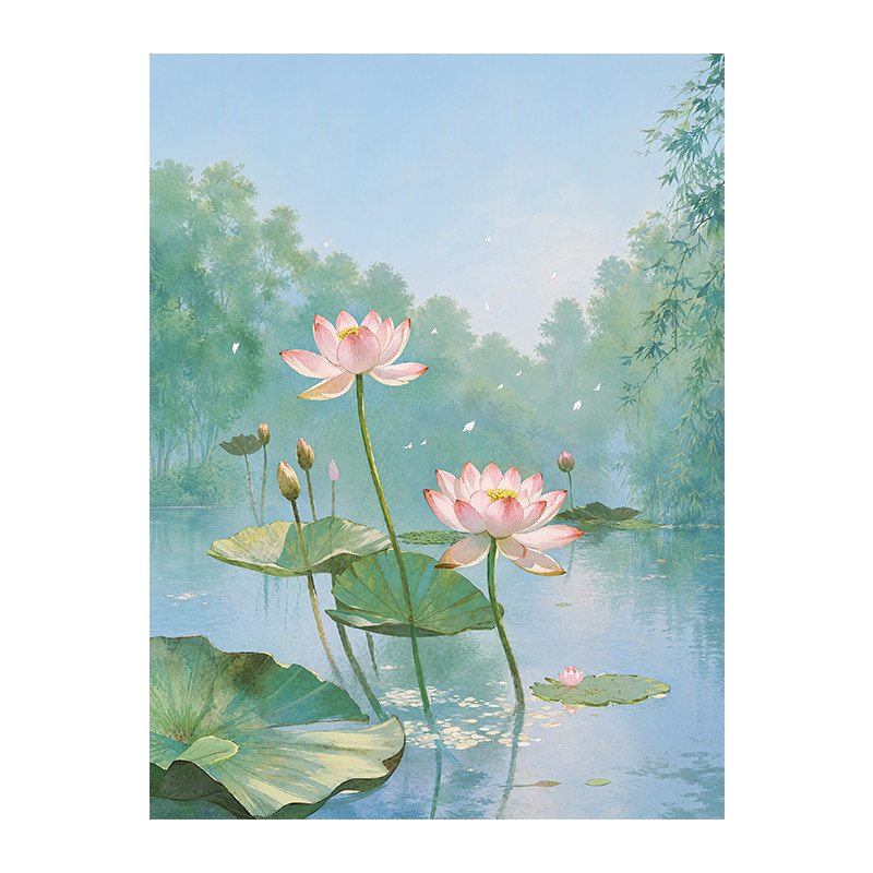 国风莲花浴室透光不透明玻璃贴