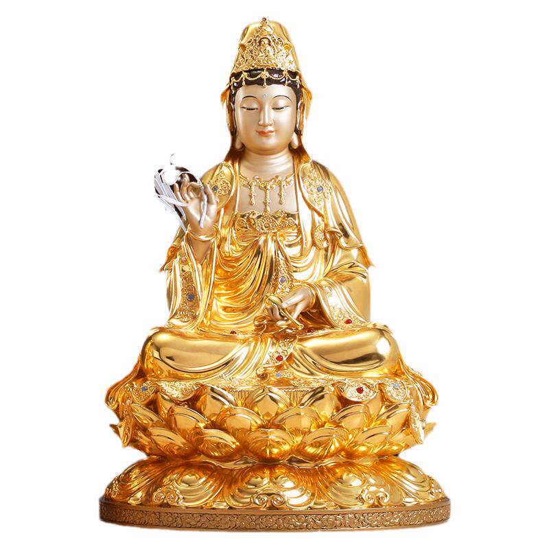 台湾贴金观世音菩萨佛像客厅摆件