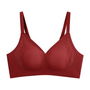 本命年红色超薄兔耳朵杯内衣女大胸显小无钢圈收副乳防下垂文胸罩