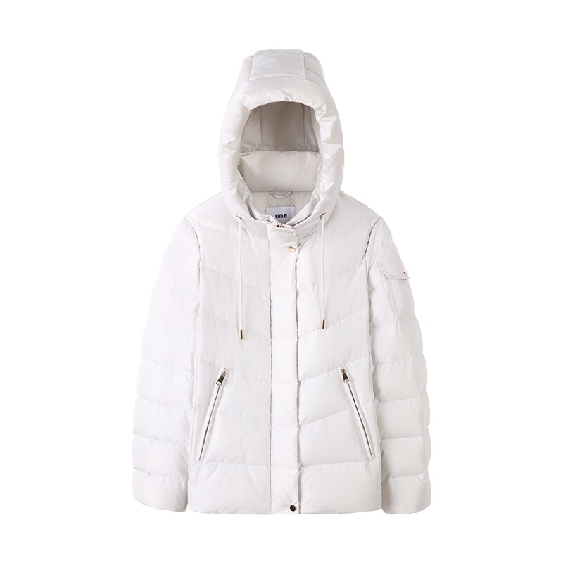 朗姿/LIME莱茵鹅绒短款连帽立领修身羽绒服轻奢保暖2026冬新款