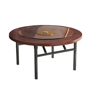 实木圆桌简易折叠餐桌家用饭店食堂餐饮商用加厚圆形大桌子带转盘