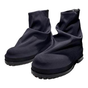 后拉链高帮工装鞋复古马丁靴褶皱莱卡厚底短靴粗跟424机车靴男女